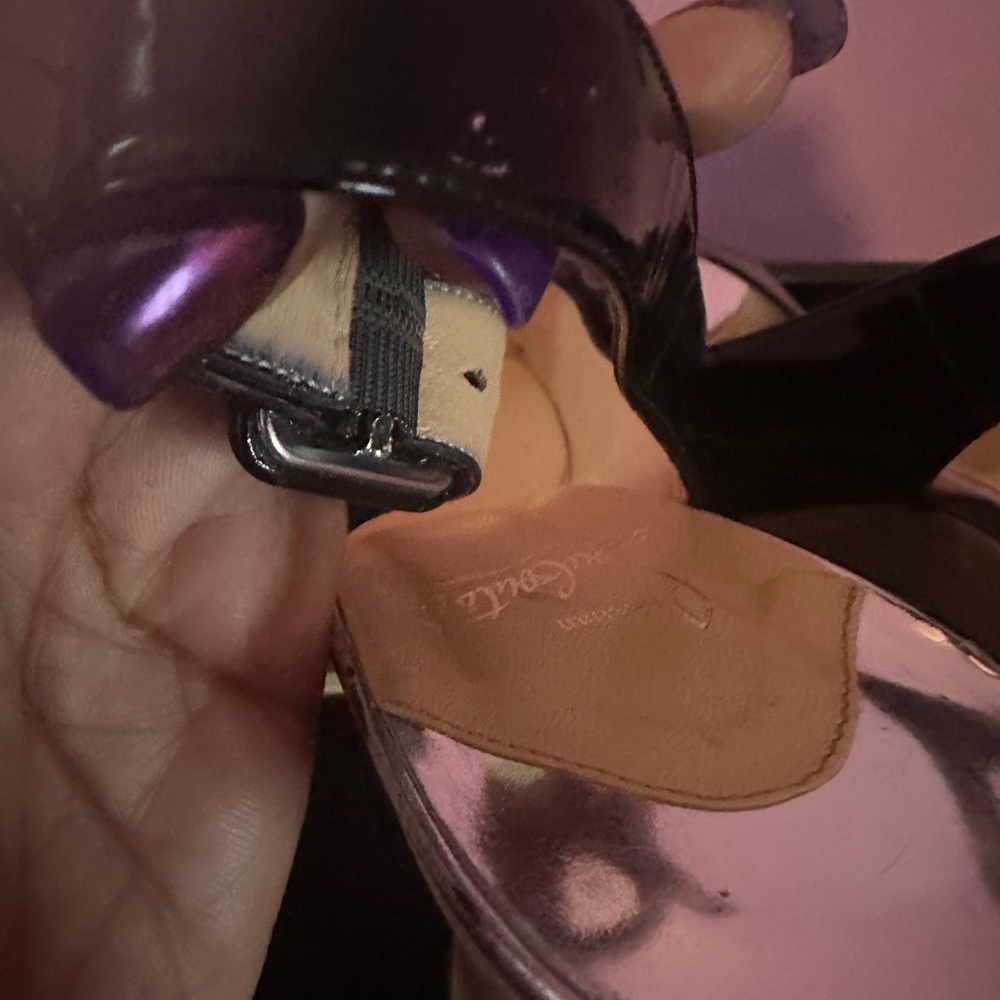 Christian Louboutin Black and Tan Peep Toe Slingback Heels - Picture 4 of 10